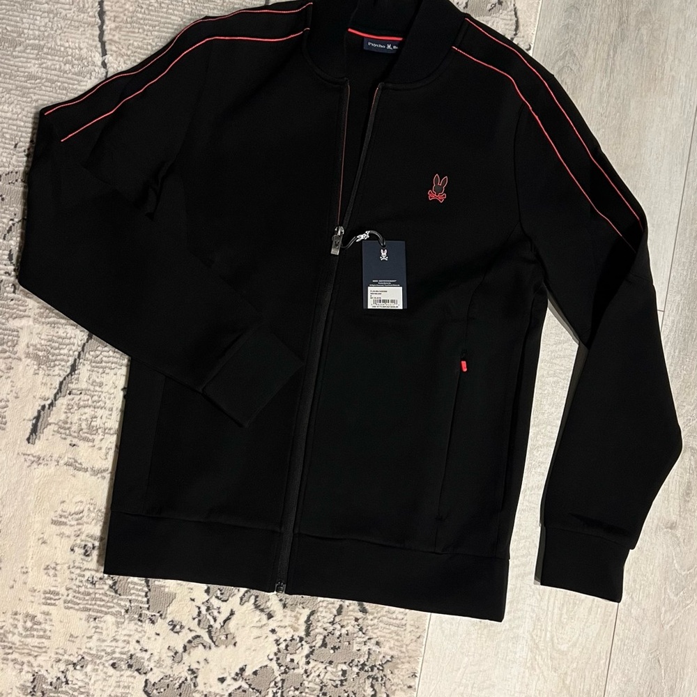 Psycho Bunny Black Bomber Jacket with Red Details